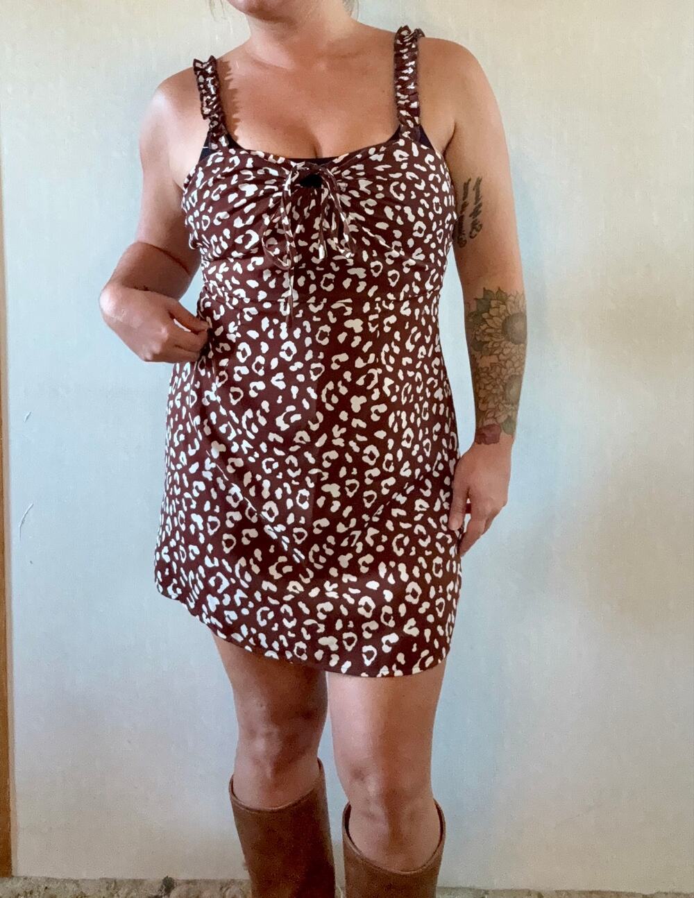 Cotton Candy LA Brown Leopard Print Mini Dress Medium Ruffle Strap